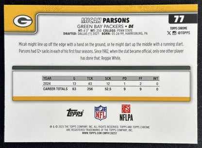 Micah Parsons 2025 Topps Chrome Red/White/Blue Refractor Packers