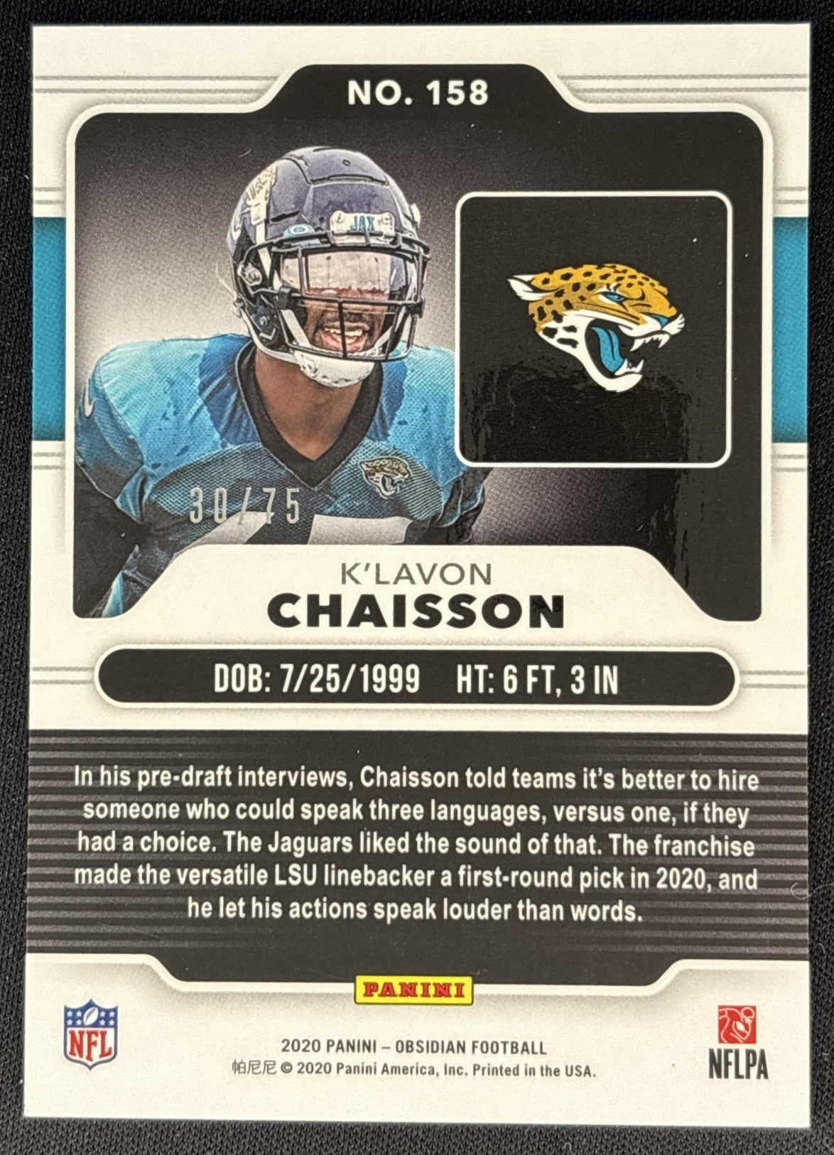 K'Lavon Chaisson 2020 Panini Obsidian Sports Trading Cards