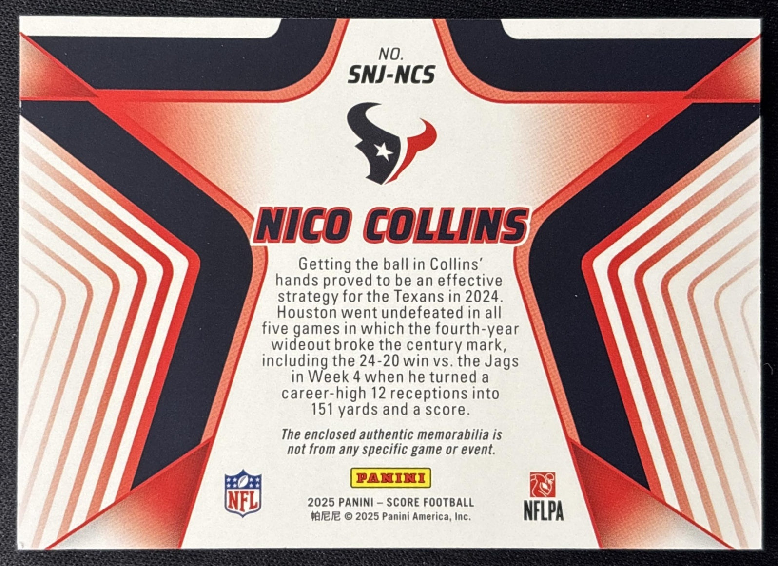 Nico Collins 2025 Panini Score Stars of the NFL Jersey Texans Sports Trading Cards