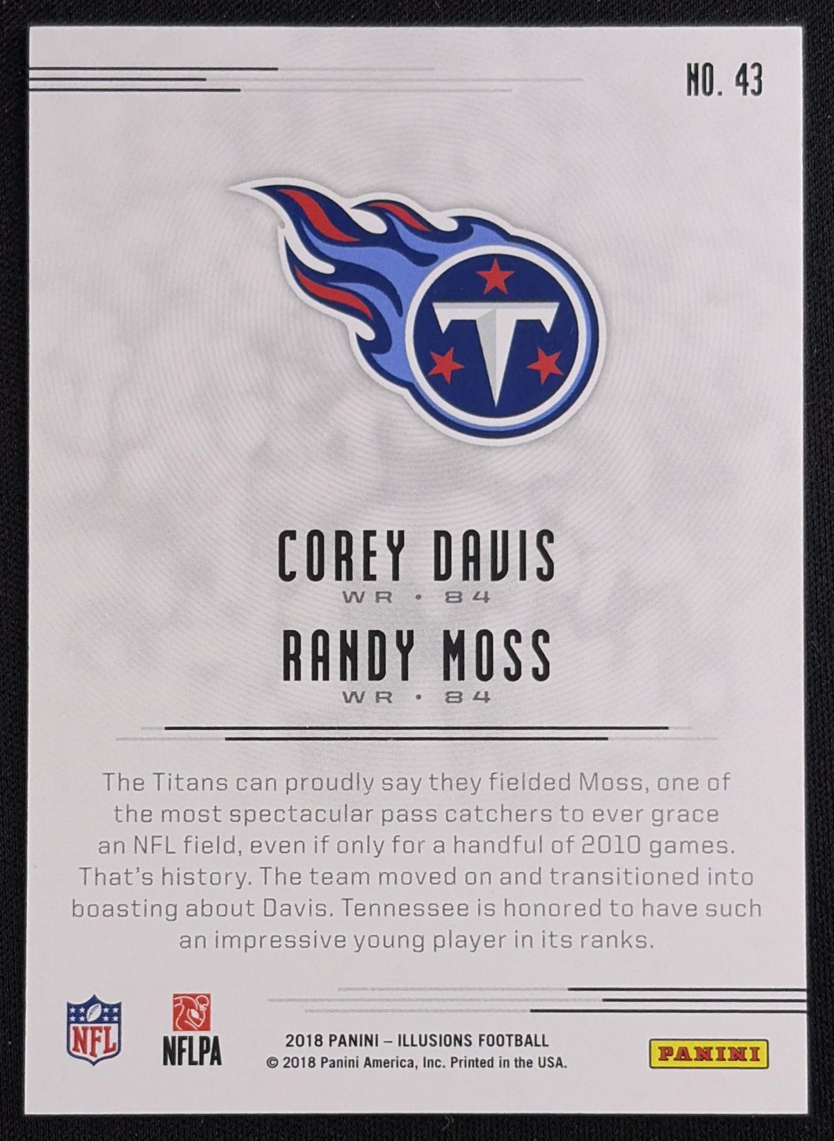 Corey Davis Randy Moss 2018 Panini Illusions Gold /499 Titans Tennessee Titans Sports Trading Card