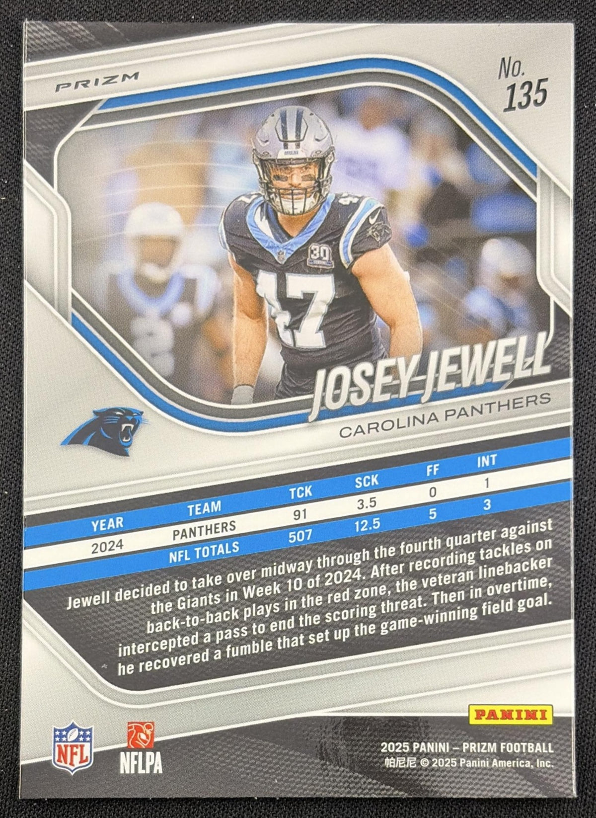 Josey Jewell 2025 Panini Prizm No Huddle Panthers