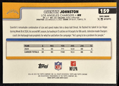 Quentin Johnston 2025 Topps Chrome Pulsar Refractor Chargers back