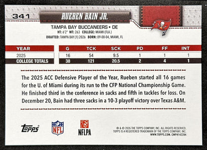 Rueben Bain Jr. 2026 Topps Flagship Rookie Buccaneers Sports Trading Card