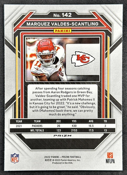 Marquez Valdes-Scantling 2022 Panini Prizm Silver Chiefs back sports trading card