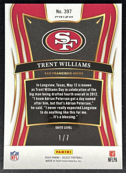 Trent Williams 2024 Panini Select Suite Neon Orange Pulsar Prizm /7 49ers Football