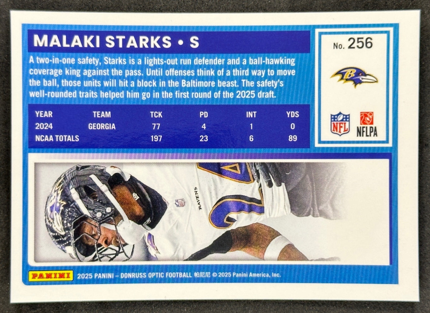 Malaki Starks 2025 Donruss Optic Rated Rookie Ravens Sports Trading Card