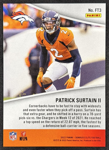 Patrick Surtain II 2022 Panini Donruss Elite Full Throttle /349 Broncos back