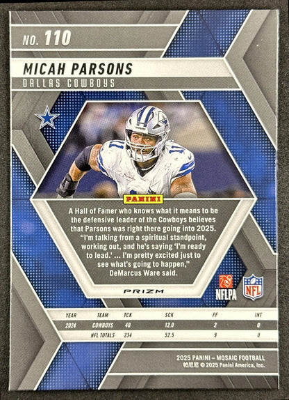 Micah Parsons 2025 Panini Mosaic Reactive Purple Prizm Cowboys