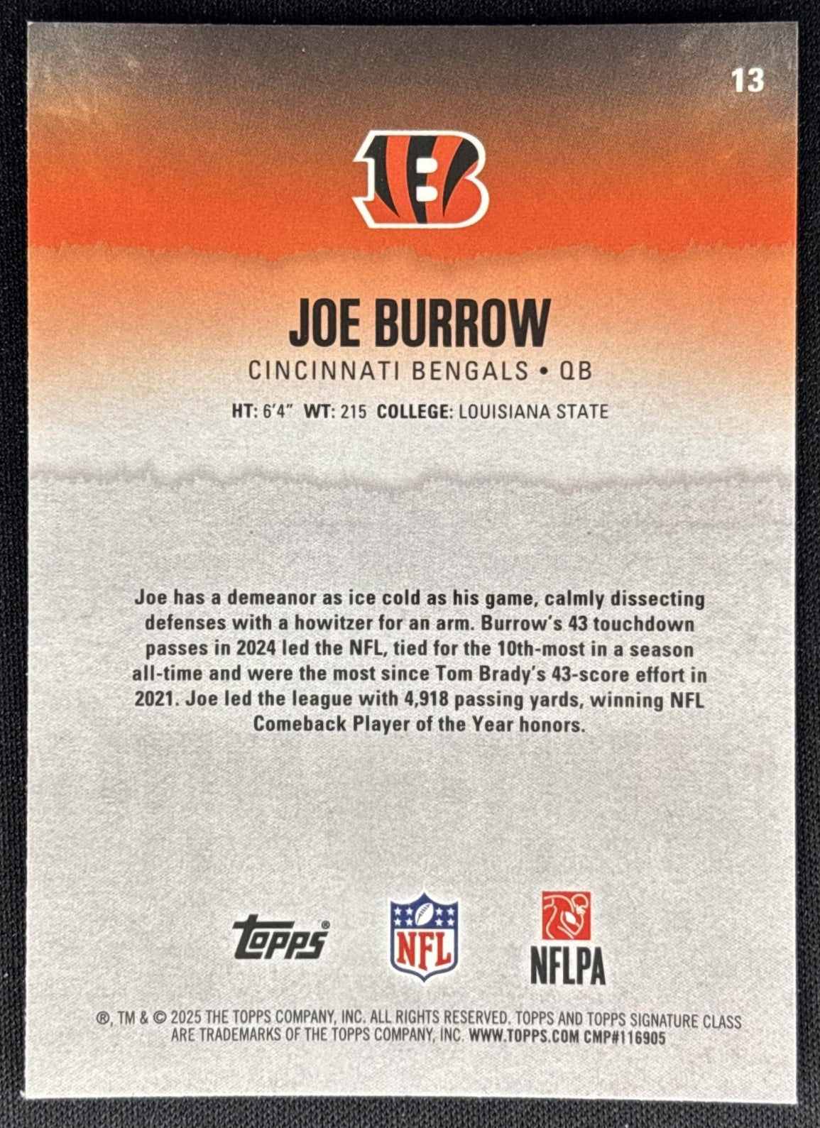 Joe Burrow 2025 Topps Signature Class Chrome Veteran Bengals Sports Trading Cards