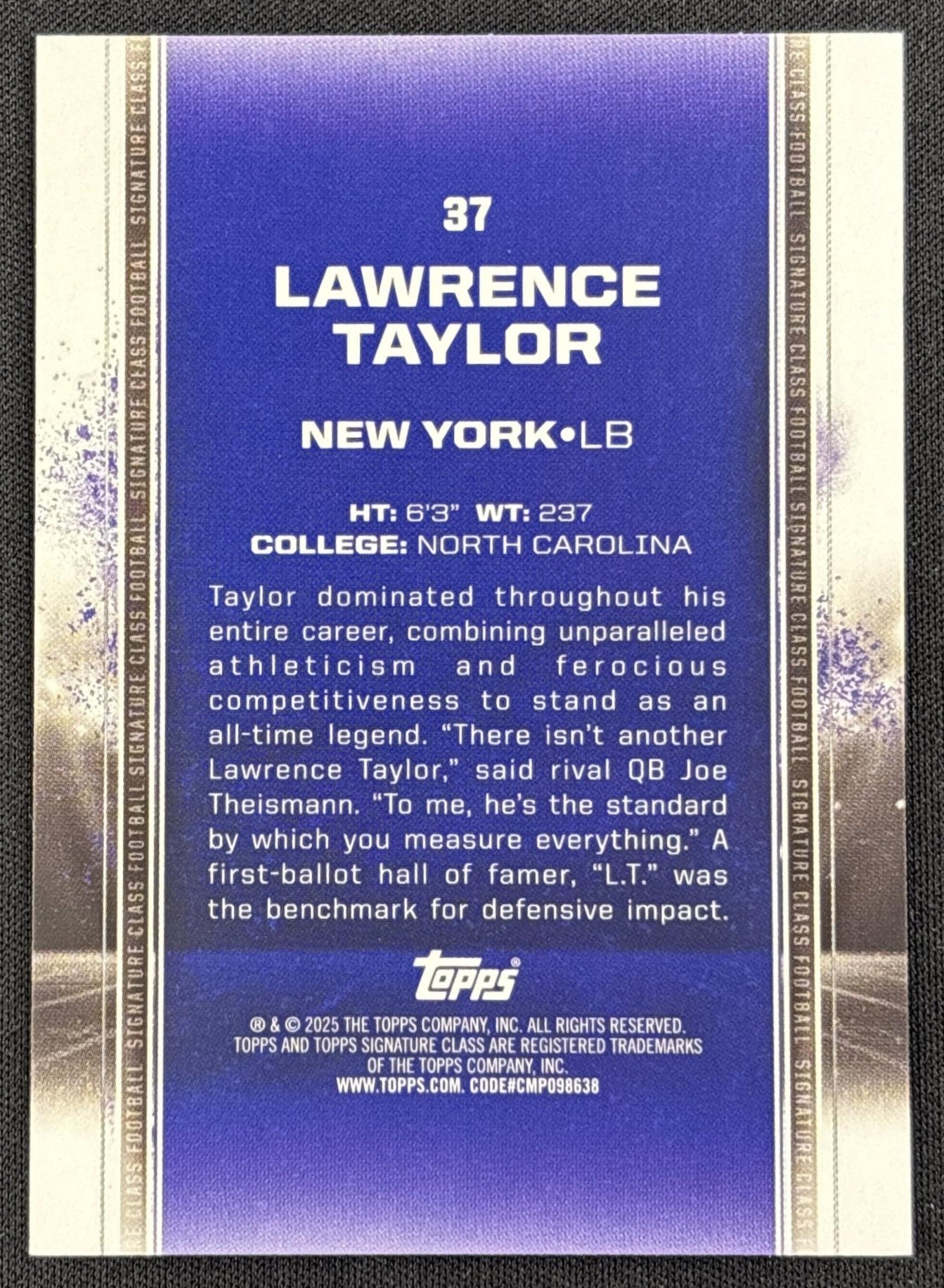 Lawrence Taylor 2024 Topps Signature Class Purple /100 Giants