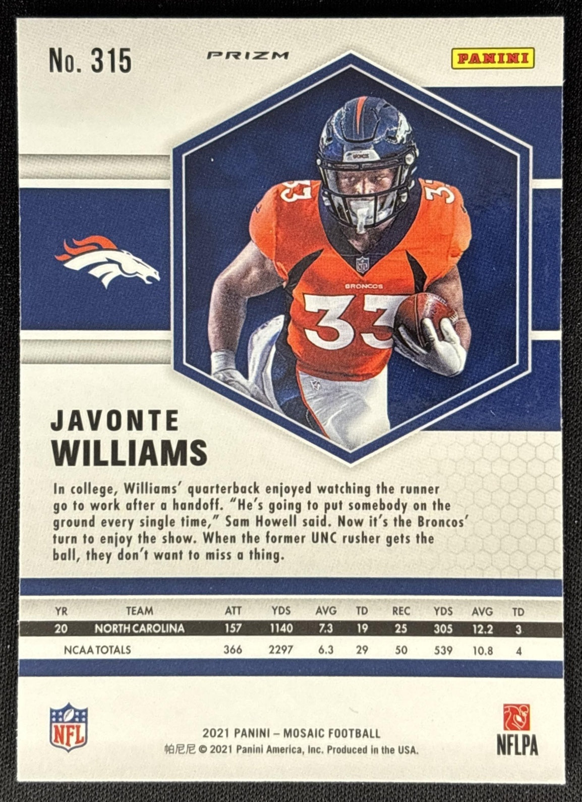 Javonte Williams 2021 Panini Mosaic Prizm Green Broncos Sports Trading Cards