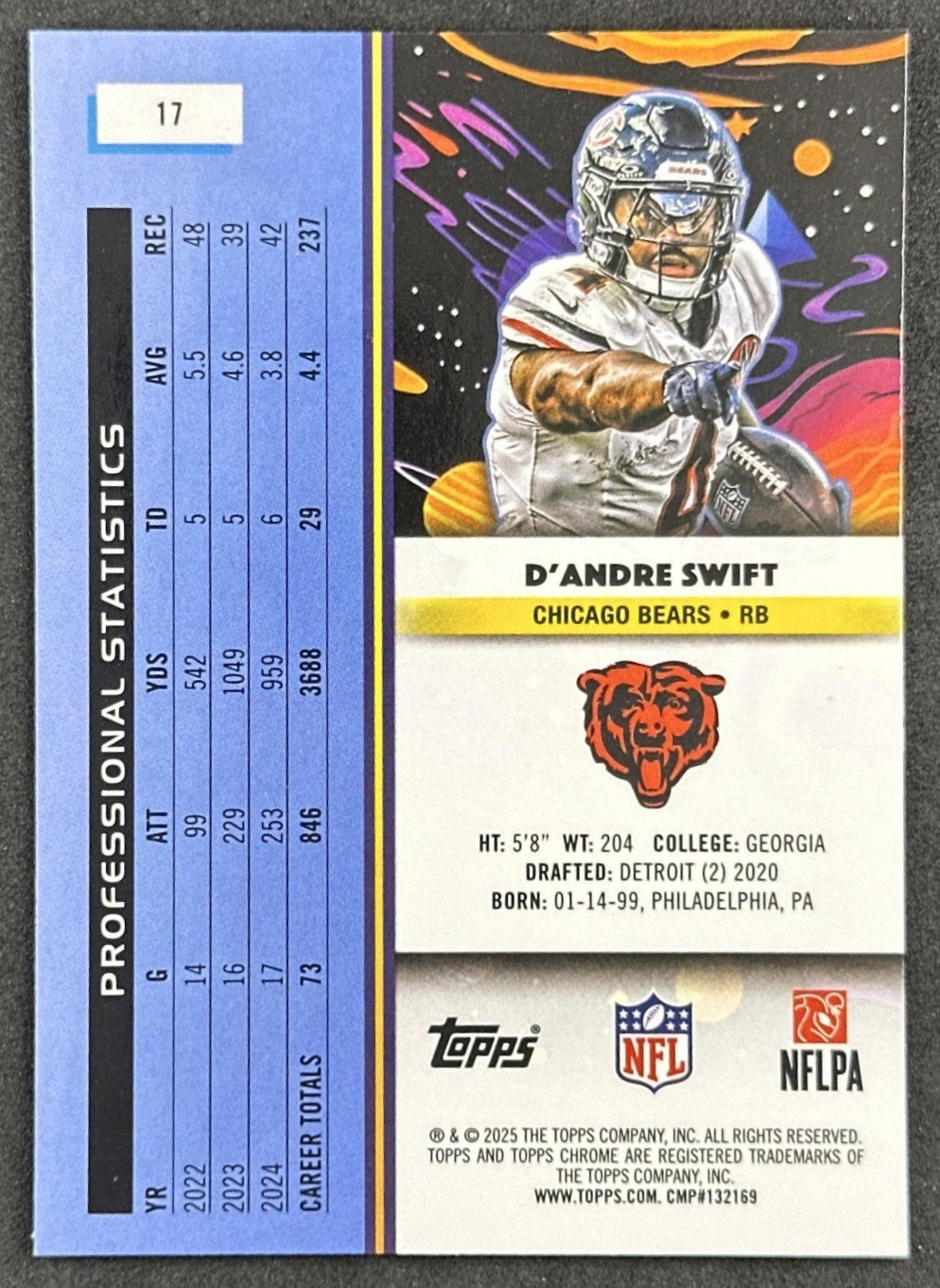 D'Andre Swift 2025 Topps Cosmic Chrome Bears back