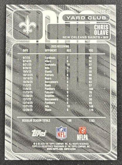 Chris Olave 2026 Topps 1000 Yard Club Saints