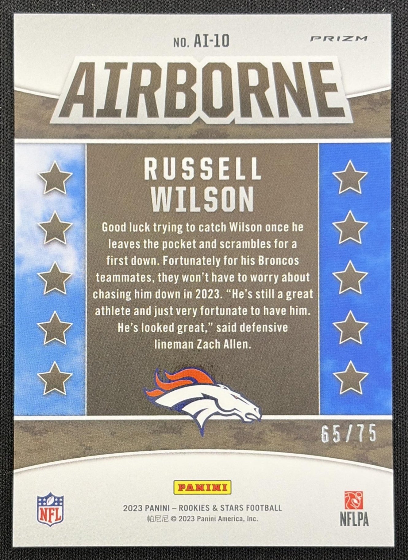 Russell Wilson 2023 Panini Rookies & Stars Airborne Pink /75 Broncos