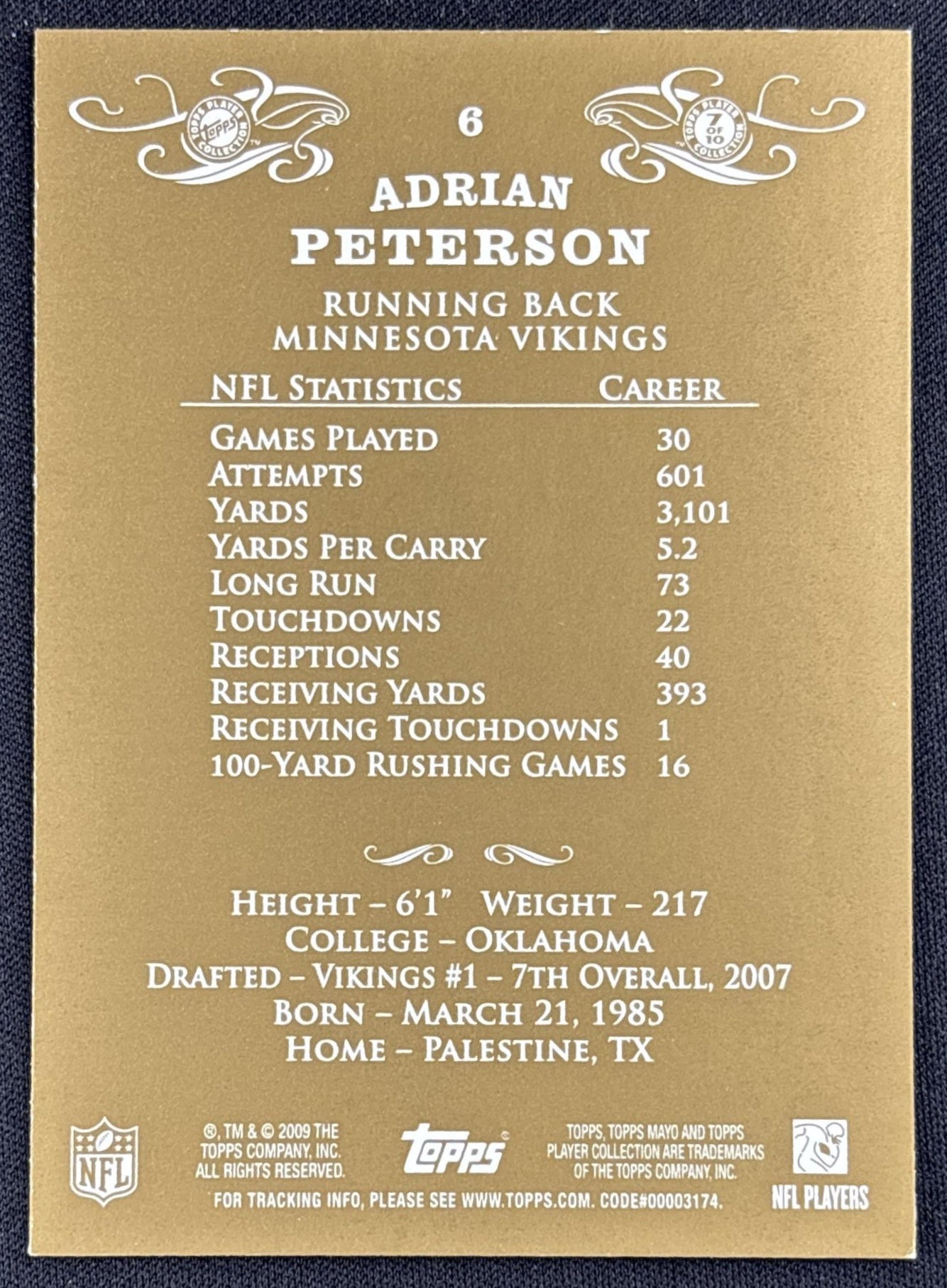 Adrian Peterson 2009 Topps Mayo Vikings