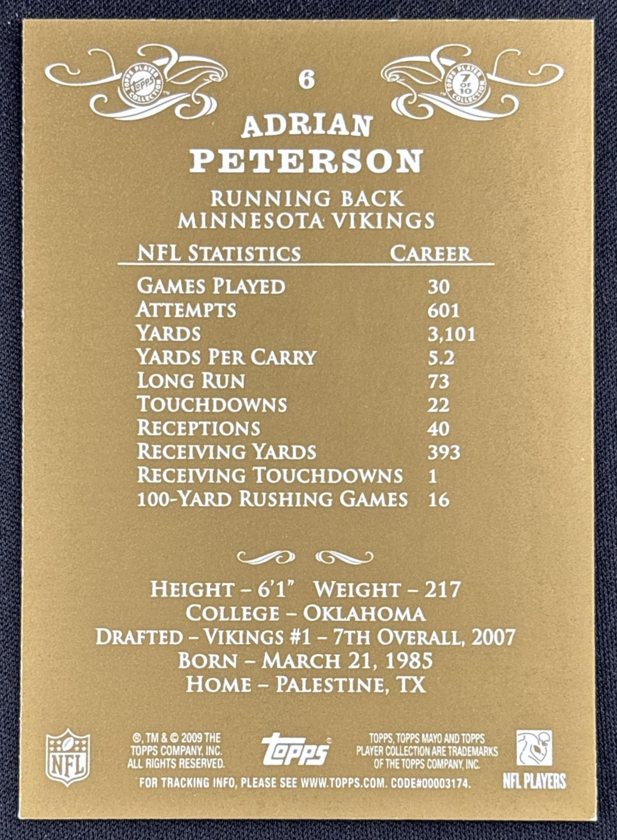 Adrian Peterson 2009 Topps Mayo Vikings