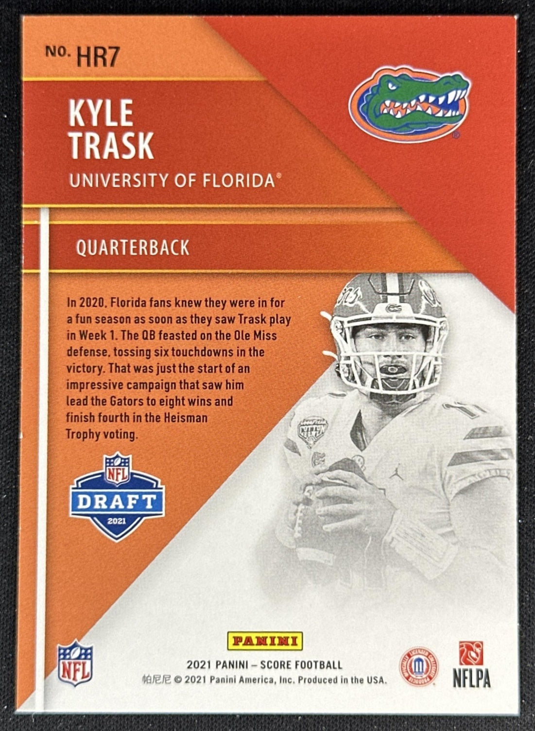 Kyle Trask 2021 Panini Score Hot Rookies Gators back