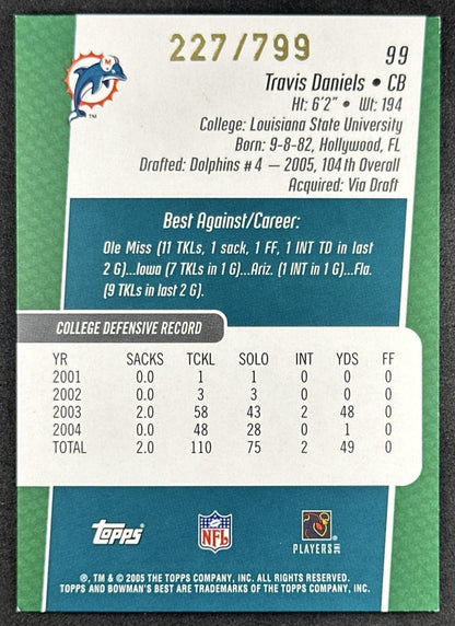 Travis Daniels 2005 Bowman's Best Green /799 Dolphins Sports Trading Cards