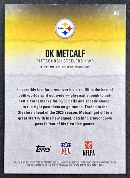 DK Metcalf 2025 Topps Signature Class Veteran Green & Purple Foil Steelers back sports trading card