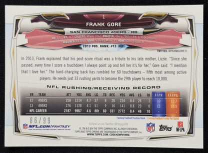 Frank Gore 2014 Topps Chrome Sepia Refractors /99 49ers Sports Trading Card