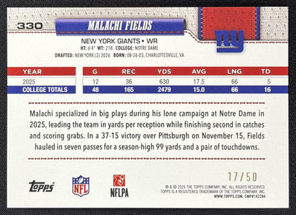 Malachi Fields 2026 Topps Gold Foil /50 Giants