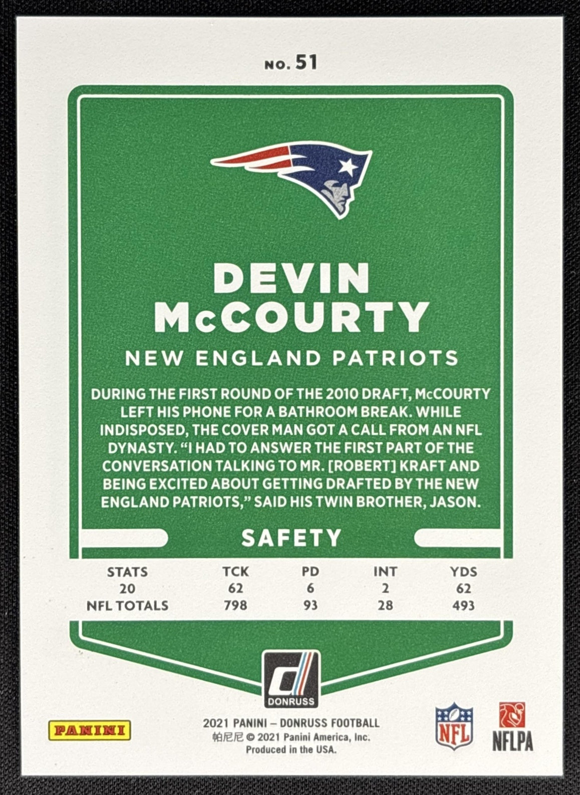 Devin McCourty 2021 Panini Donruss Press Proof Premium Patriots