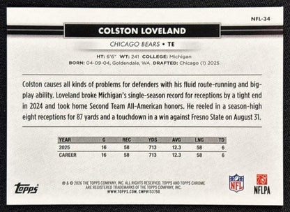 Colston Loveland 2026 Topps NSCC Collection NFL Texans Sports Trading Cards