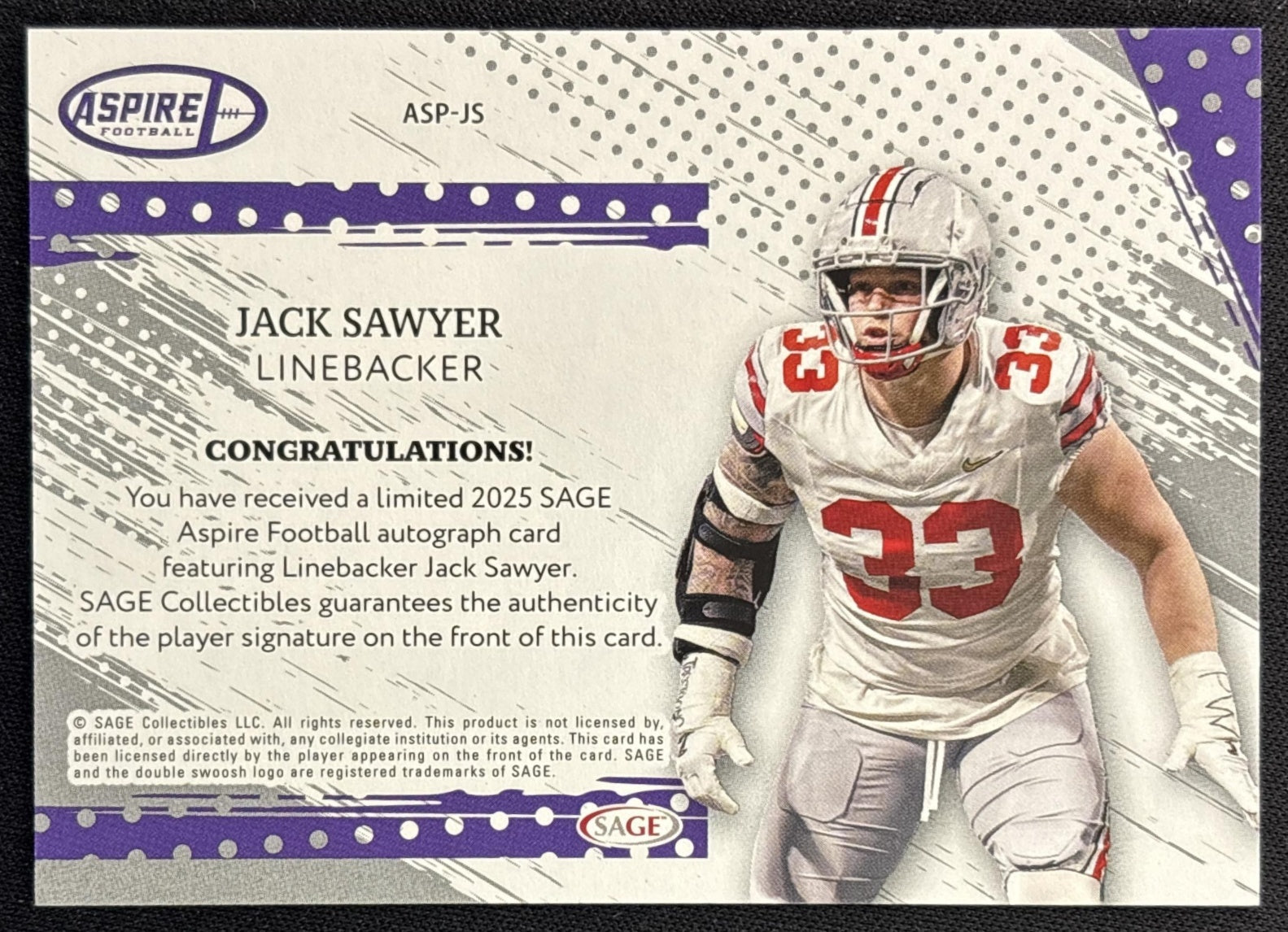 Jack Sawyer 2025 Aspire Auto Steelers back