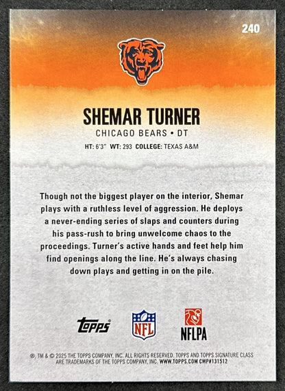 Shemar Turner 2025 Topps Signature Class Rookie Green & Purple Foil Bears back sports trading card