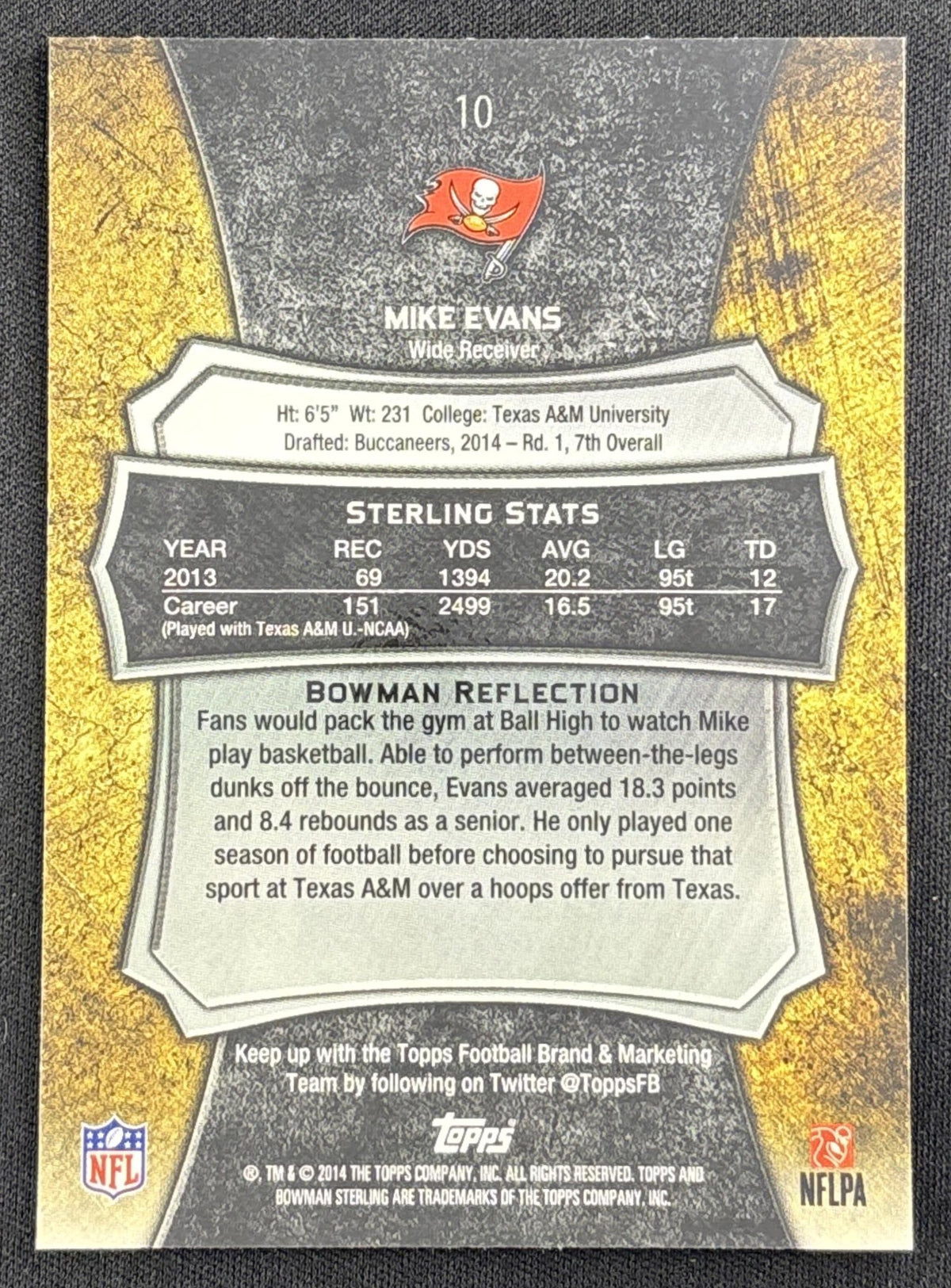 Mike Evans 2014 Bowman Sterling Buccaneers back