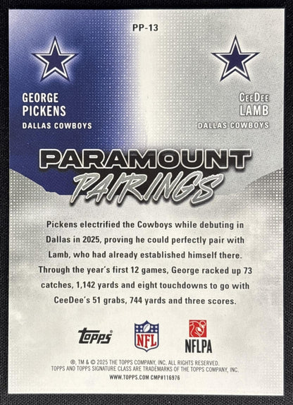 CeeDee Lamb George Pickens 2025 Signature Class Paramount Pairings Lime Green Foil /175 Cowboys Sports Trading Cards