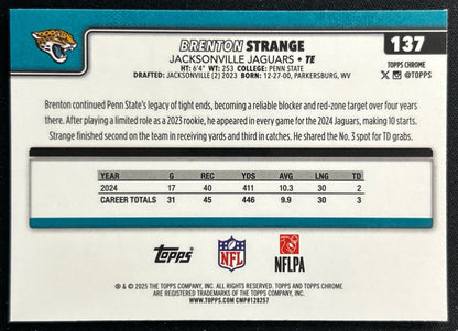 Brenton Strange 2025 Topps Chrome Jaguars Sports Trading Cards