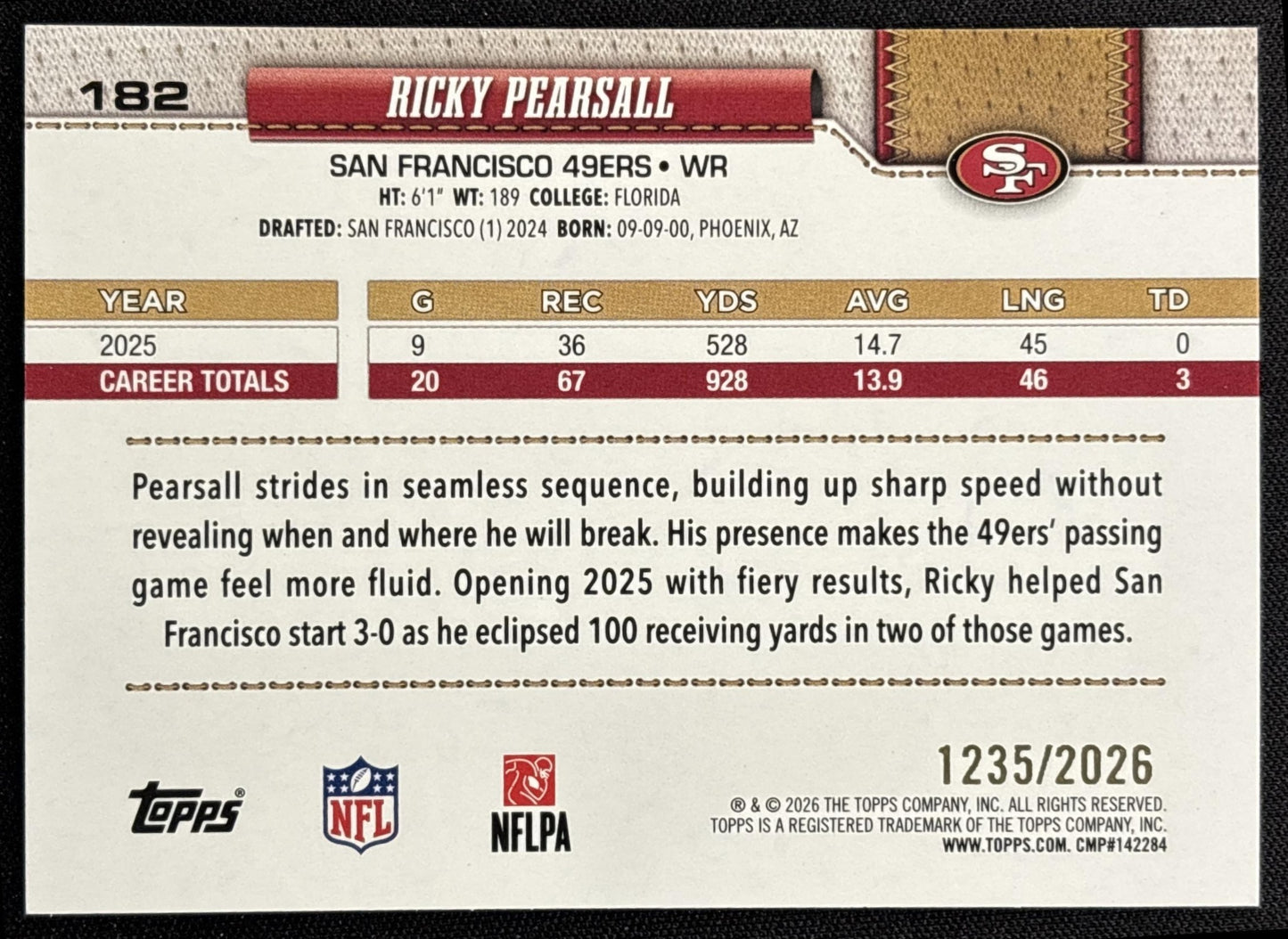 Ricky Pearsall 2026 Topps Gold /2026 49ers