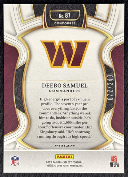 Deebo Samuel 2025 Panini Select Concourse Blue Prizm /249 Commanders