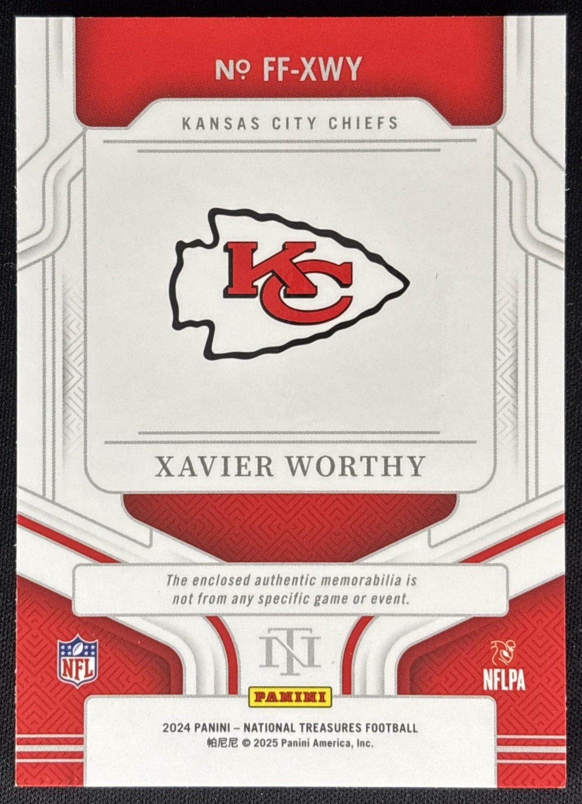Xavier Worthy 2025 Panini National Treasures Framed Fabric Holo Gold /10 Chiefs Sports Trading Cards
