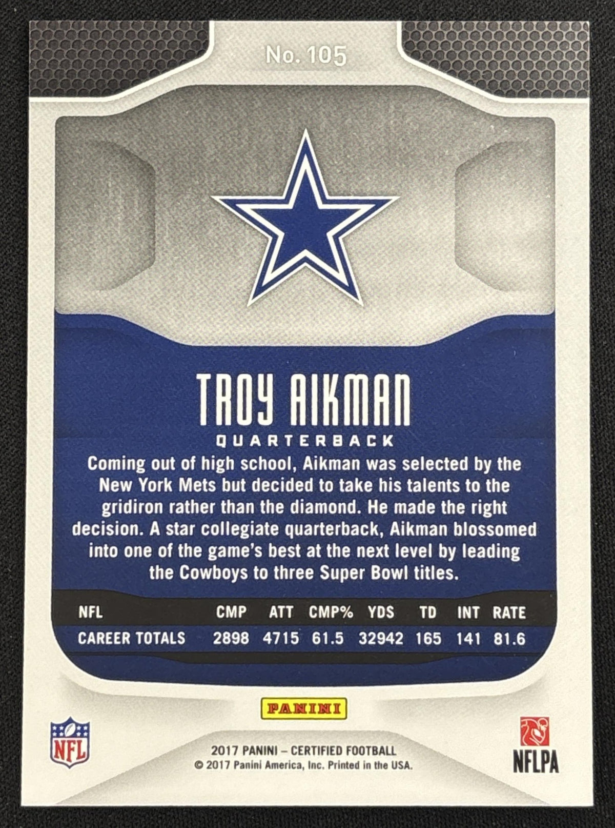Troy Aikman 2017 Panini Certified Mirror Orange /299 Cowboys