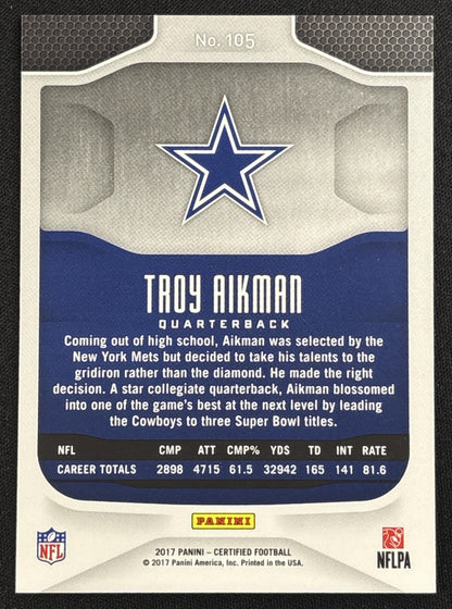 Troy Aikman 2017 Panini Certified Mirror Orange /299 Cowboys