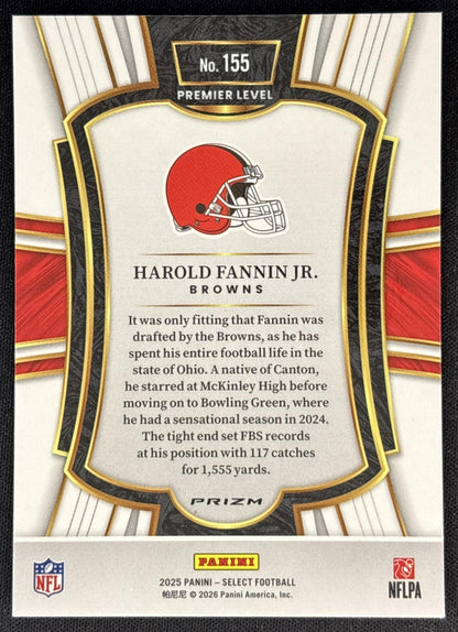 Harold Fannin Jr. 2025 Panini Select Premier Level Silver Prizm Browns back