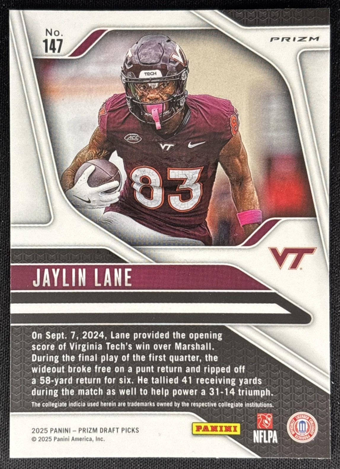 Jaylin Lane 2025 Panini Prizm Draft Picks Red Ice Hokies Commanders Sports Trading Card