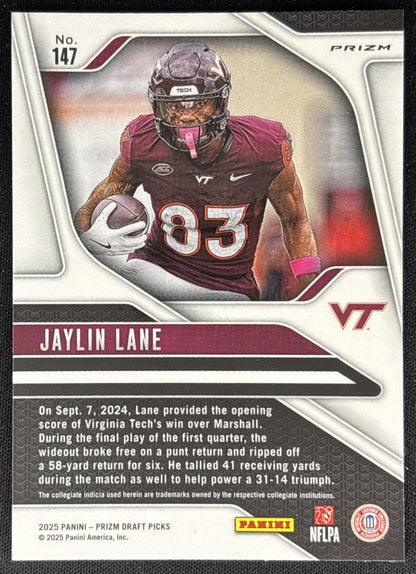 Jaylin Lane 2025 Panini Prizm Draft Picks Red Ice Hokies Commanders Sports Trading Card