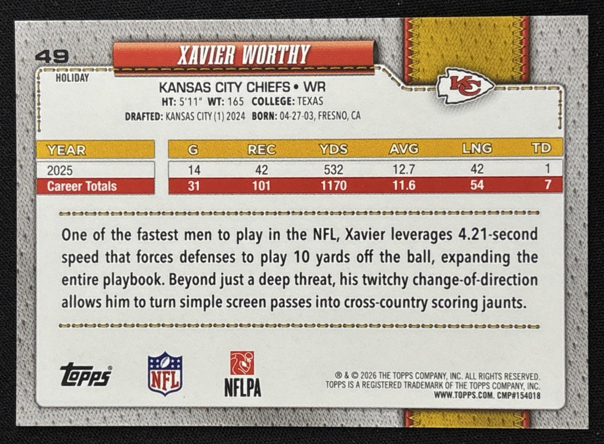 Xavier Worthy 2026 Topps Holiday Glitter Chiefs | Kansas City Chiefs