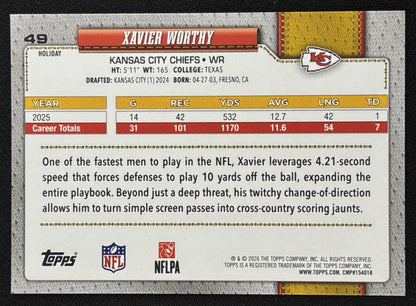 Xavier Worthy 2026 Topps Holiday Glitter Chiefs | Kansas City Chiefs