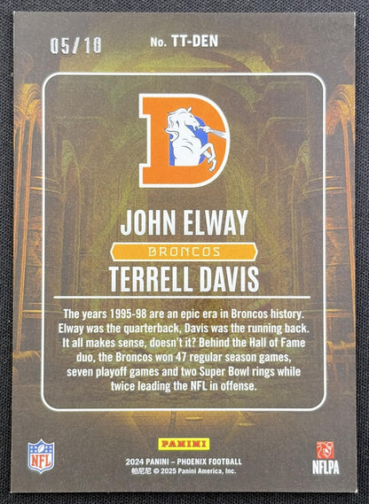 John Elway Terrell Davis 2024 Panini Phoenix Treasured Tandems Gold /10 Broncos