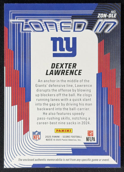 Dexter Lawrence 2025 Panini Score Zoned In Jerseys Giants back