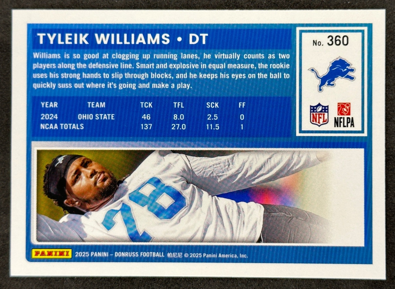 Tyleik Williams 2025 Donruss Rated Rookie Lions Sports Trading Cards