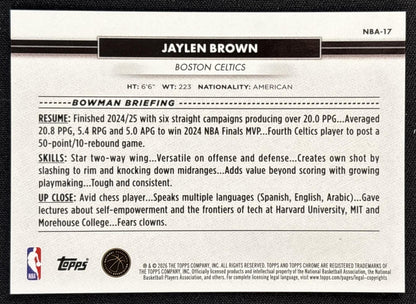 Jaylen Brown 2026 Topps NSCC Collection NBA Black Refractor /10 Sports Trading Cards