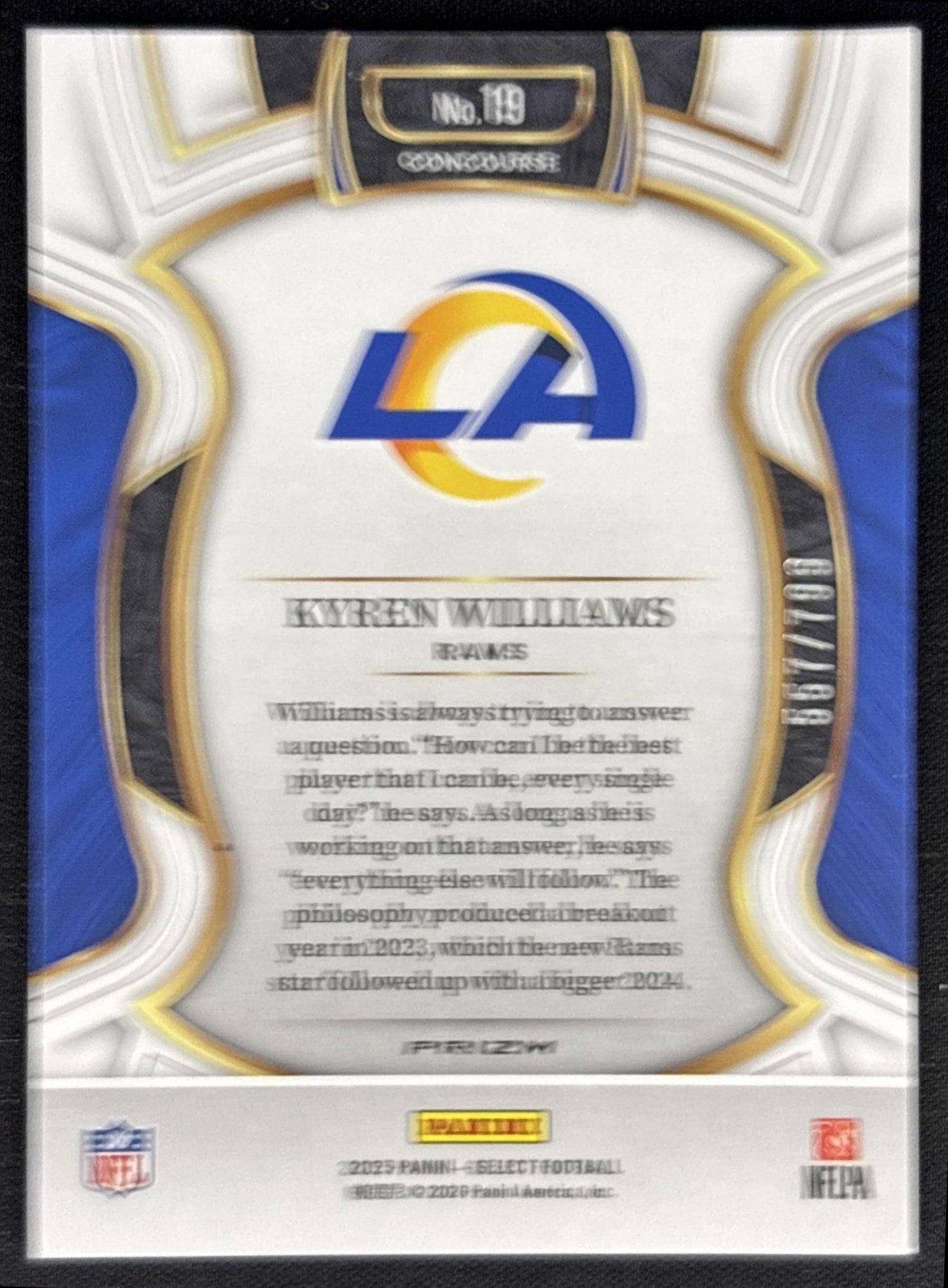 Kyren Williams 2025 Panini Select Concourse White Prizm Shock /799 Rams