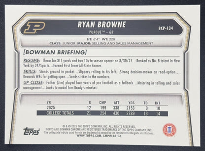 Ryan Browne 2026 Bowman Chrome Prospects Mojo Refractor Boilermakers