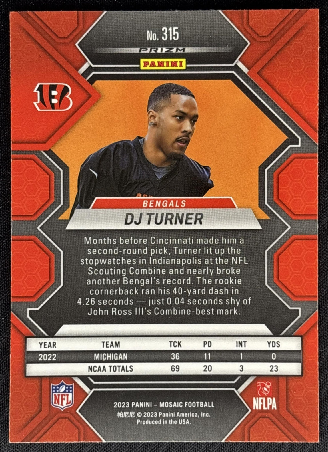 DJ Turner 2023 Panini Mosaic Reactive Blue Mosaic Bengals Sports Trading Cards