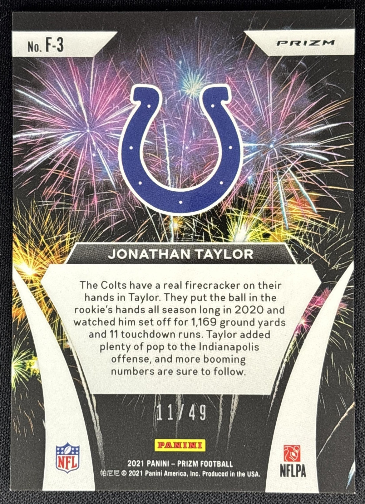 Jonathan Taylor 2021 Panini Prizm Fireworks Prizms Purple Power /49